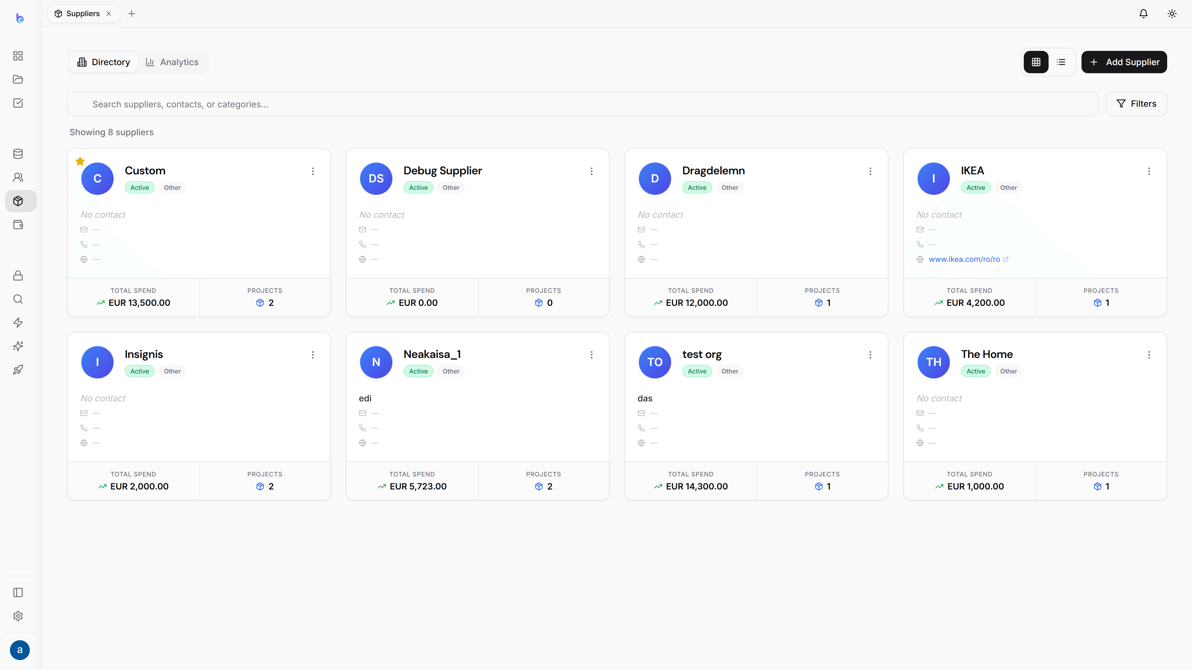 Supplier directory — light