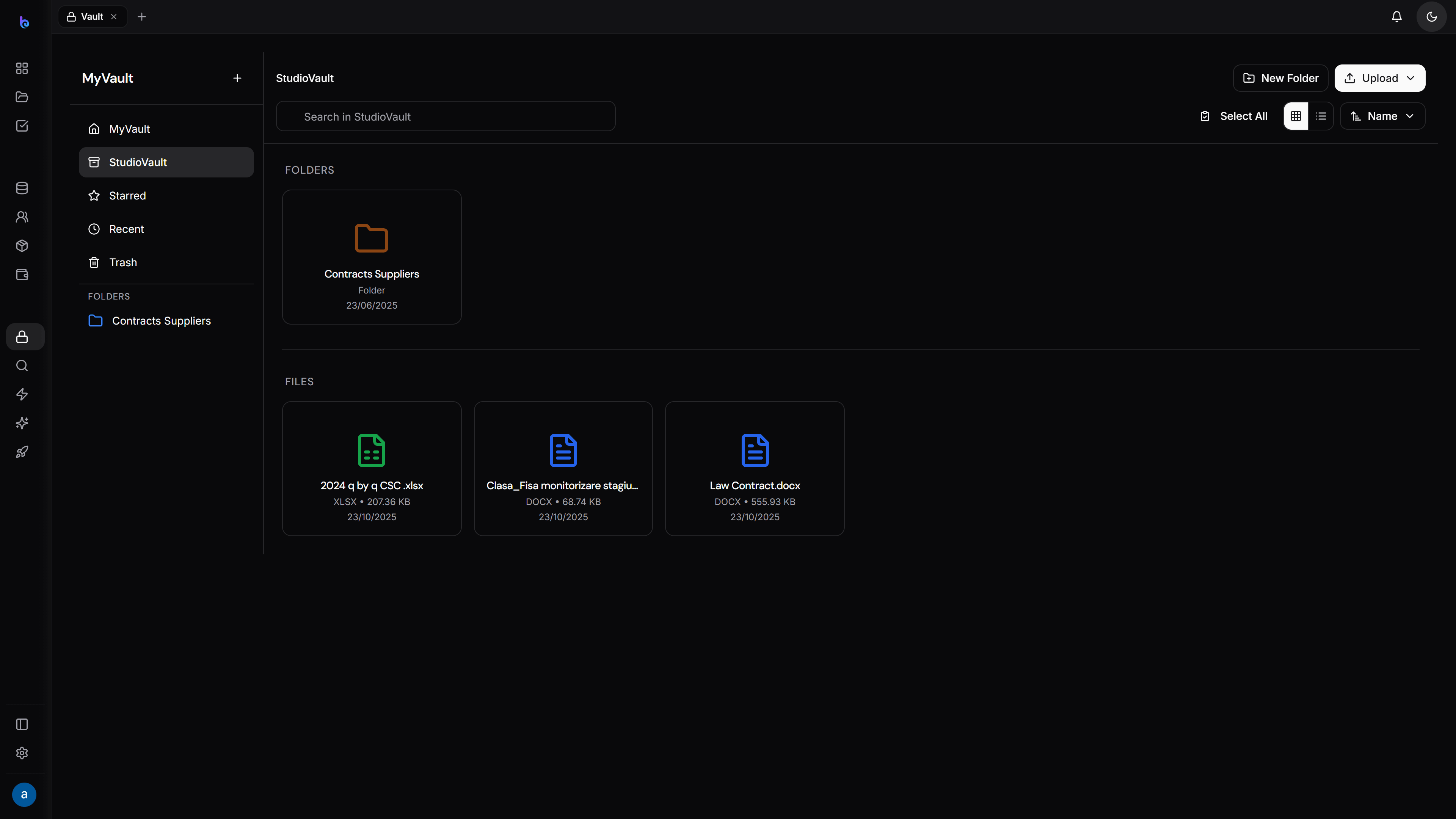 Vault upload — dark